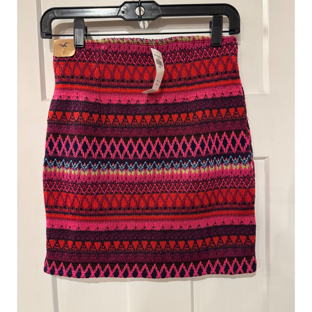 Hollister Womens Size Small Pink Red Purple Geometric Knit Mini Skirt NWT